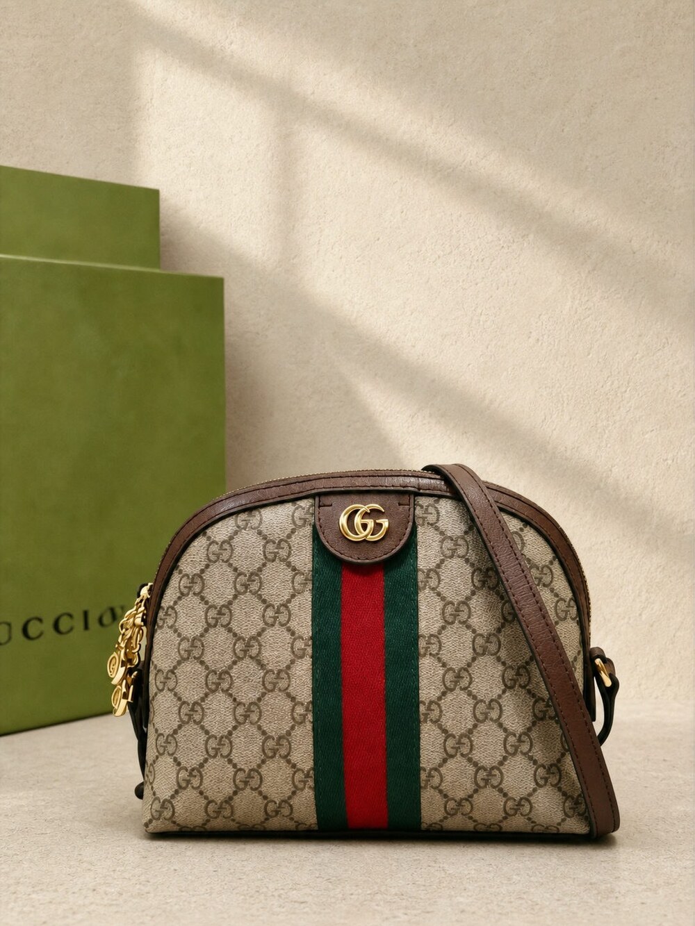 Gucci Ophidia Small Beige Ebony GG Supreme Shoulder Bag - Picture 4 of 5